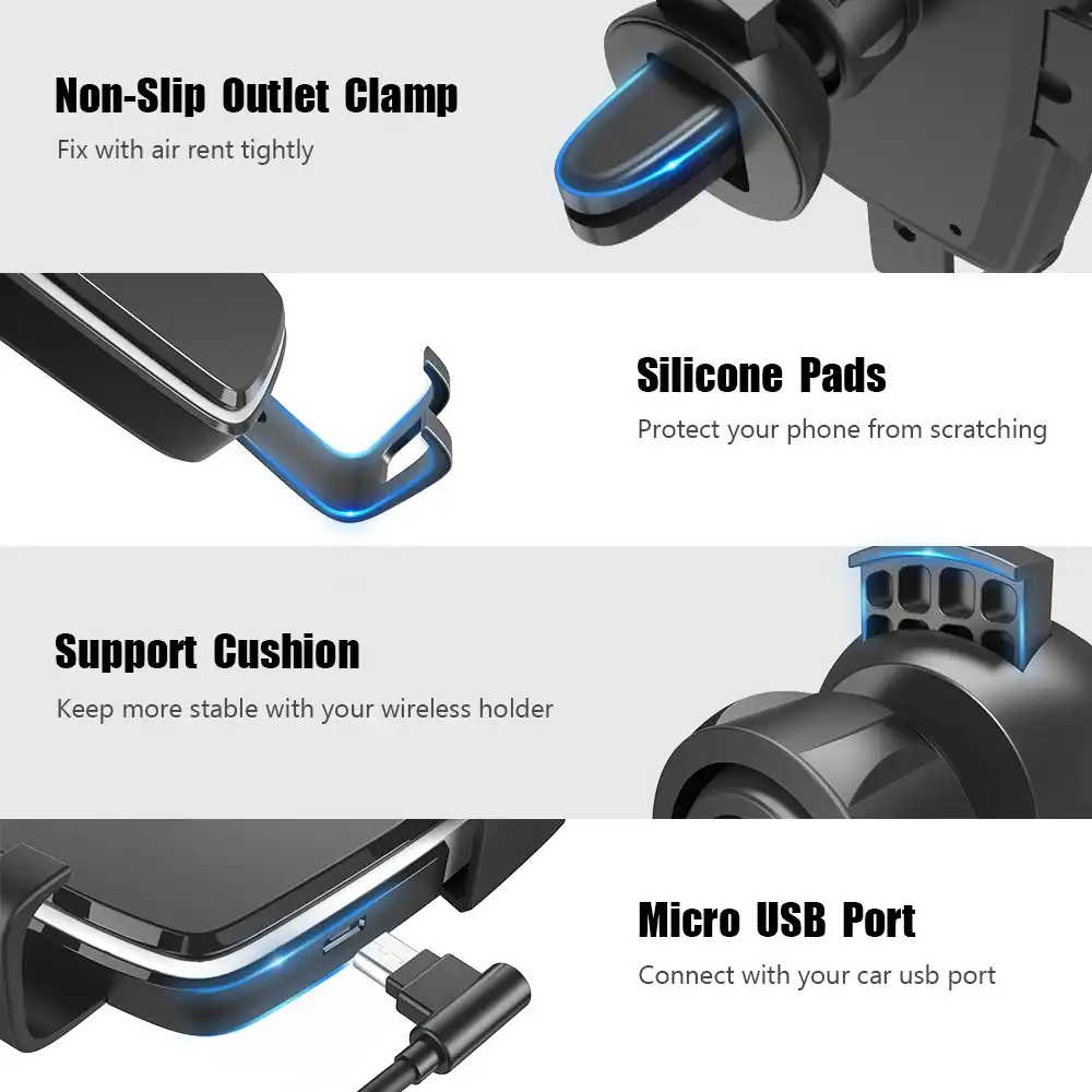 SOONHUA Wireless Car Charger Air Vent Windshield Dashboard Phone Holder Compatible with iPhone Xs//Max//X//XR//8//8 Plus Samsung Galaxy Note S10//S10+//S9 //S9+ 10W Auto Clamping Qi Fast Charging Car Mount