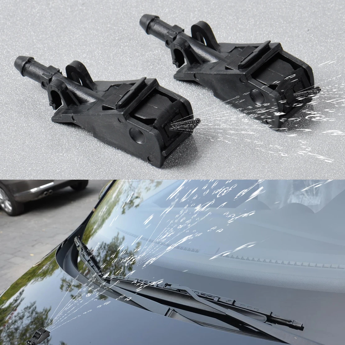 X AUTOHAUX 2pcs Black Plastic Front Windshield Wiper Washer Nozzles 6E0955985 