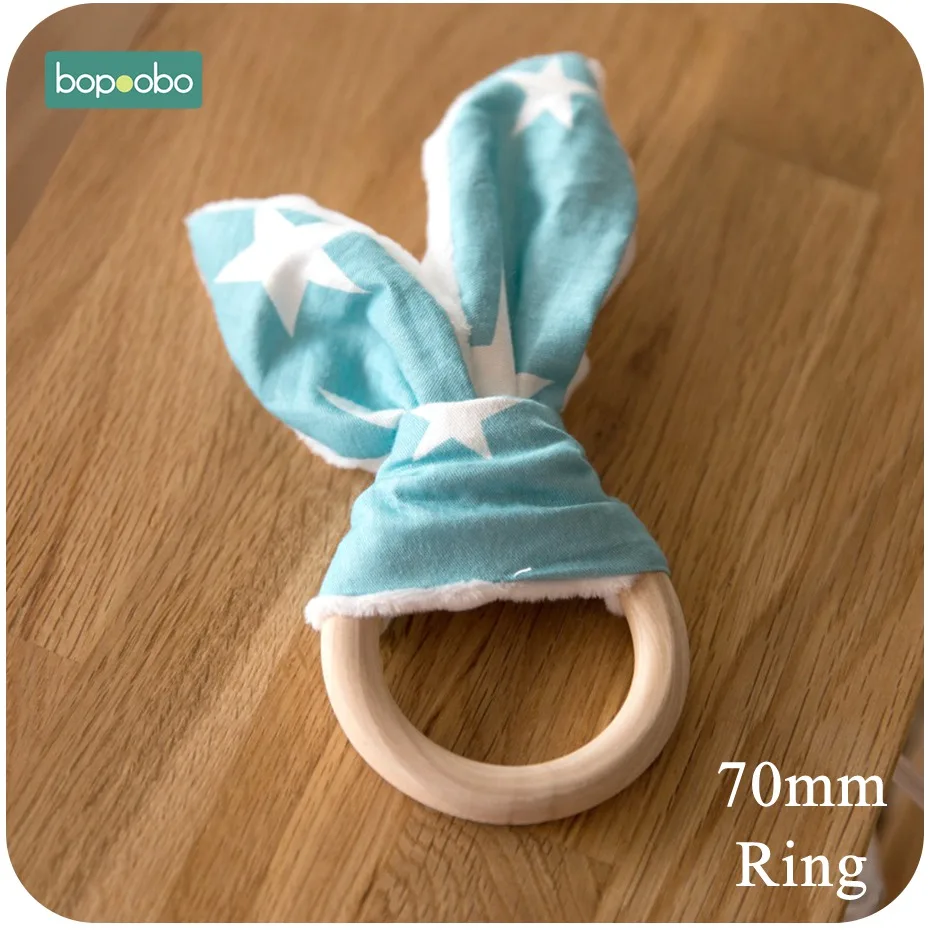 Bopobo, Детские Органические браслеты с заячьими ушками, 56 мм, кольцо, игрушка для новорожденных, Экологичная игрушка Монтессори, деревянный прорезыватель, браслеты, детский Прорезыватель - Цвет: 70mm Star