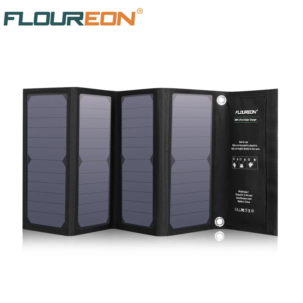 

FLOUREON Solar Cell Charger 28W Solar Panel with Triple USB Ports Waterproof Foldable for Smartphones Tablets and Camping Travel