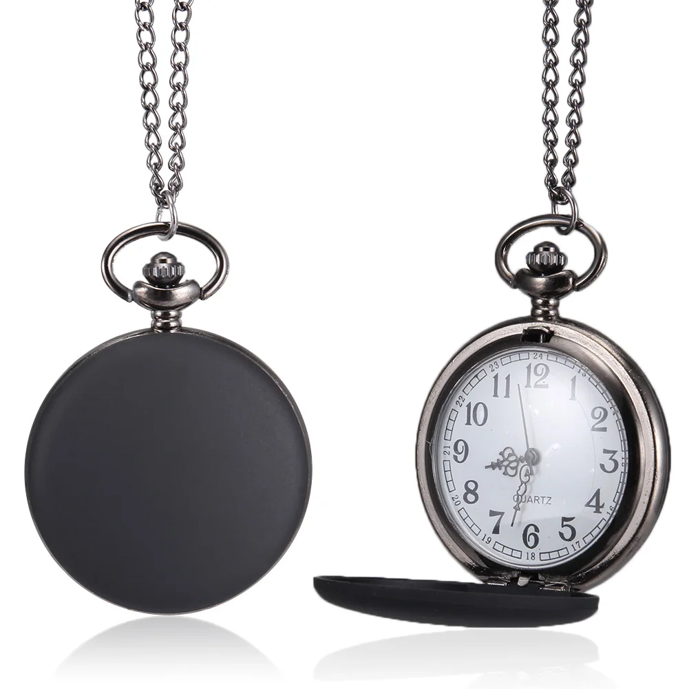 

Men Women Quartz Pocket Watch Black Scrub Case with Chain LXH