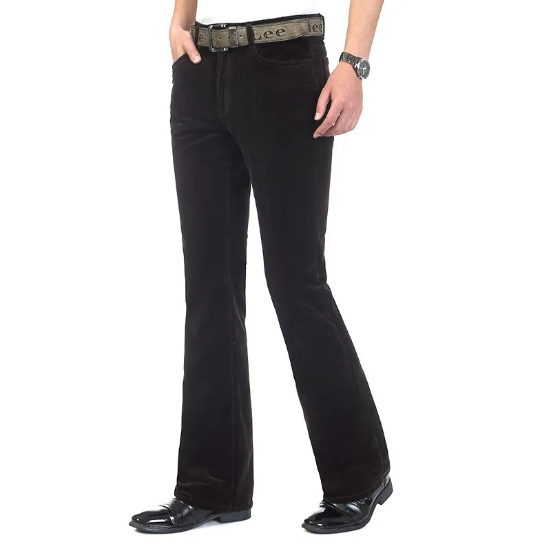 Мужские весенне-осенние новые вельветовые брюки, мужские брюки со средней талией, деловые повседневные расклешенные вельветовые брюки 27-38