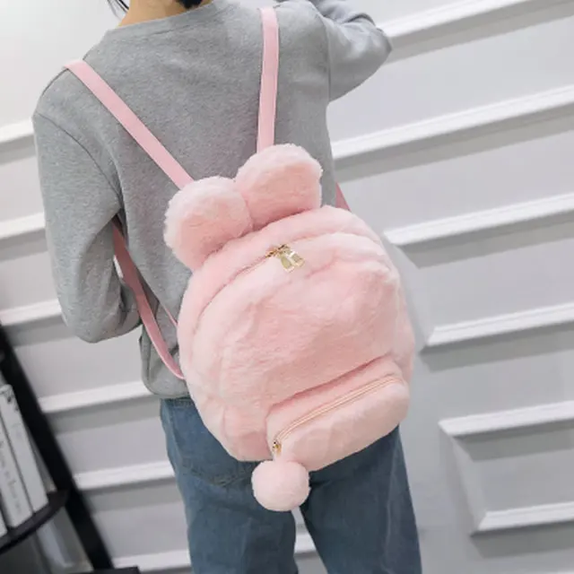 Pink Downy Rabbit Cute Backpack Japanese Fashion Gril's Bunny Ear