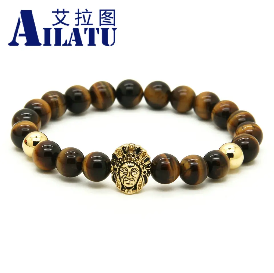 

Ailatu 8mm High Grade Tiger Eye Stone Beads with Aboriginal Indigenous People Cz Bracelet Pulseira Hombres
