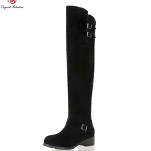 Оригинальное предназначение; Новинка; красивые женские сапоги до колена с круглым носком; зимние сапоги на квадратном каблуке; элегантная женская обувь черного цвета; американские размеры 3,5-13