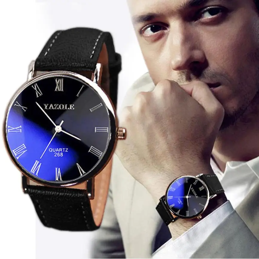 

Classic Charm Blue Ray Glass Mens Luxury Business Fashion Leather Design Analog Quartz Wrist Watches orologio uomo clock xfcs