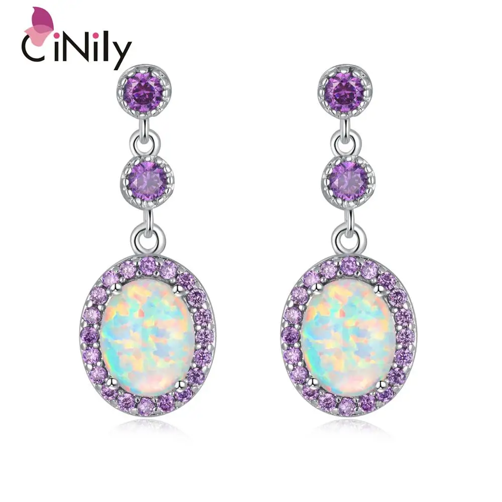 

White Fire Opal Amethyst Silver Earrings Wholesale Retail Hot Sell For Fashion Party Women Jewelry AAA Stud Earrings 7/8" OH3805