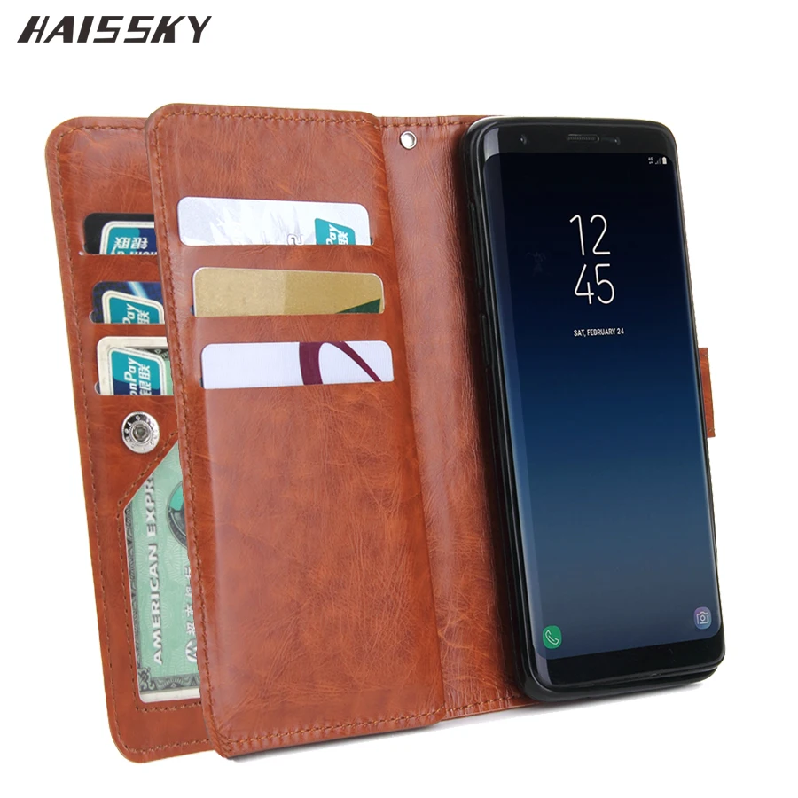 Чехол HAISSKY для Samsung Galaxy S9 Plus S8 S7 S6 Edge Note 8 9 Роскошный кожаный чехол бумажник с