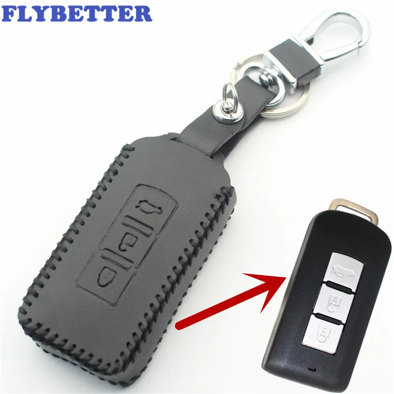 Смарт ключ FLYBETTER из натуральной кожи с 3 кнопками чехол для Mitsubishi Outlander/Lancer 10/Pajero