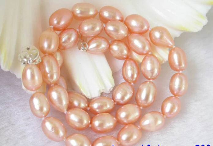 

n683 DIGNITY 11mm baroque rice pink freshwater pearls necklace