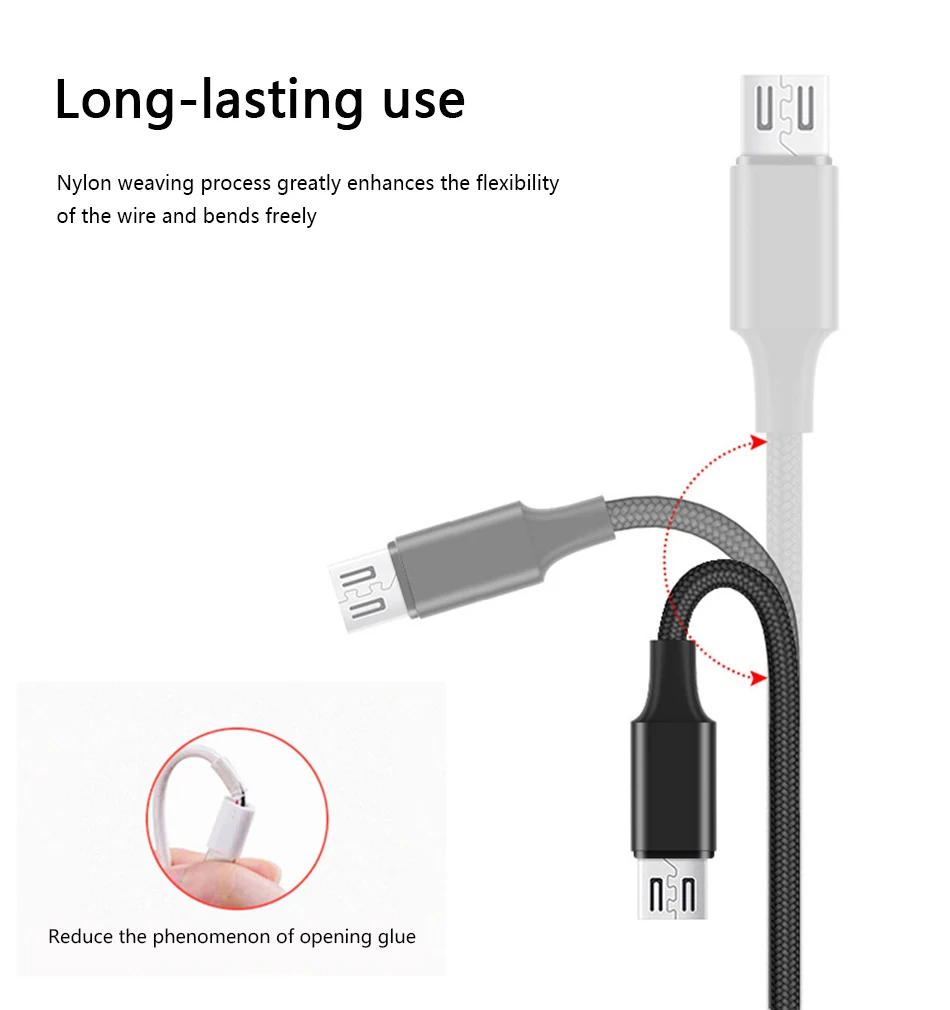 NOHON Nylon 1.8m Android Data Cable Micro USB Fast Charger Cord For Samsung Galaxy Huawei HTC Xiaomi 2A Lighting Charging Cables (5)