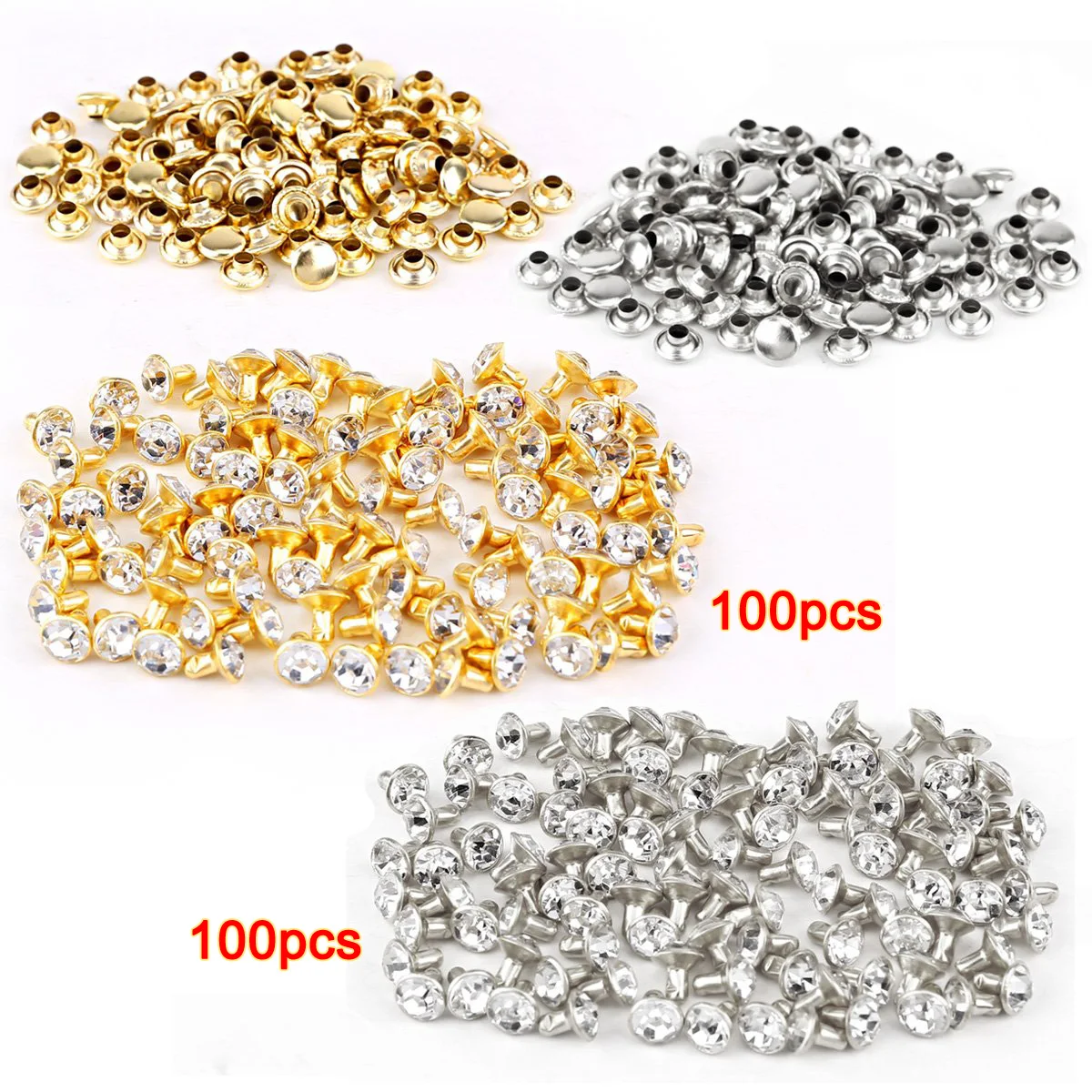 

100pcs silver + 100 pcs golden Rivet with rhinestone diamond 7mm