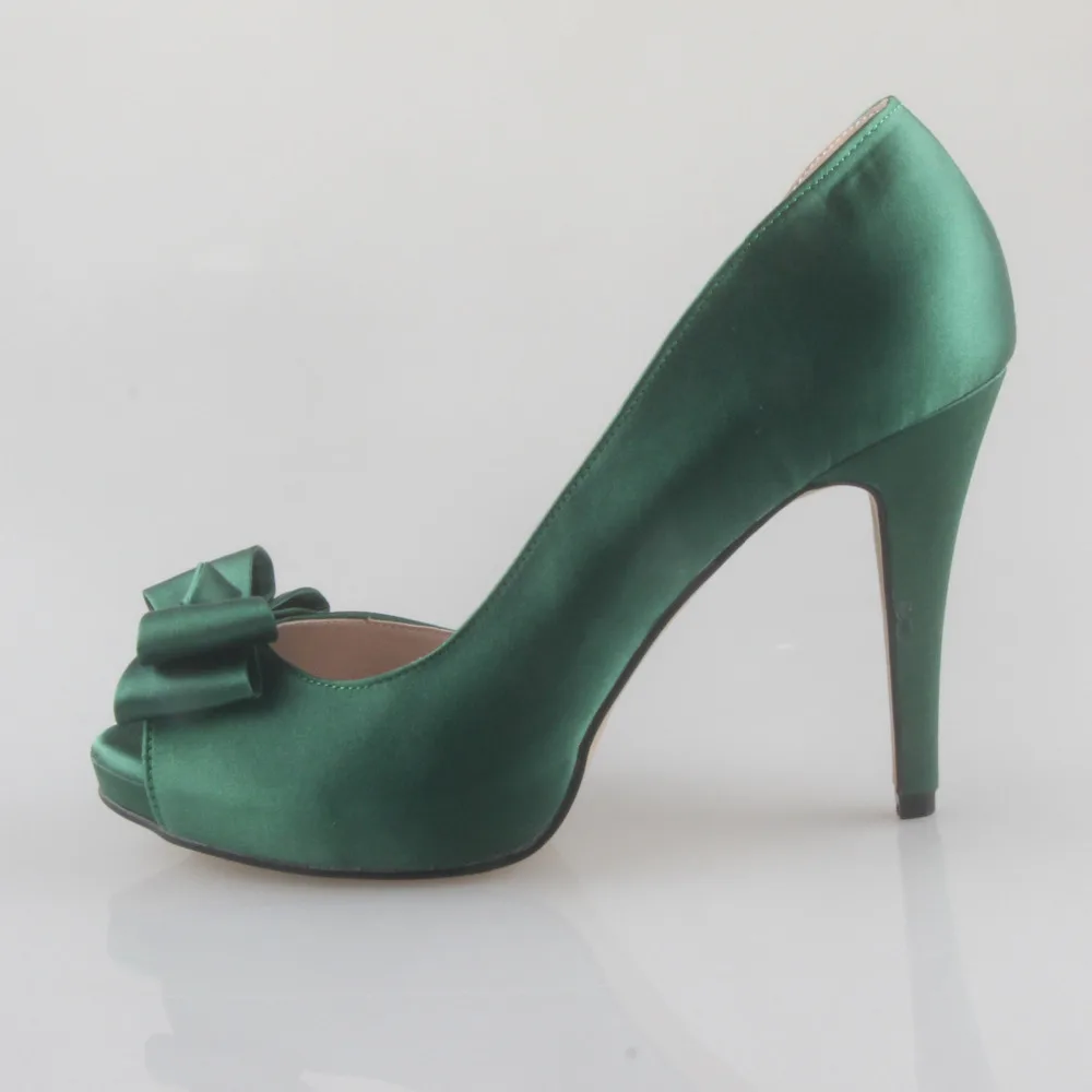 dark green satin heels