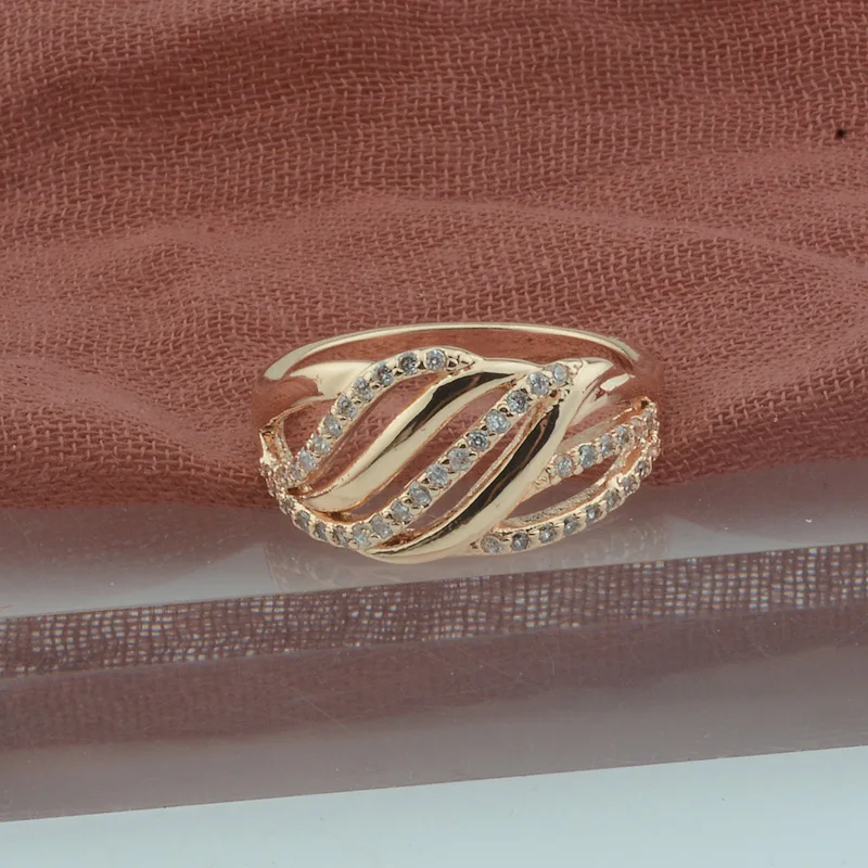 FJ 11mm Women 585 Rose Gold Color Clearly Crystal Weaving Chic Wedding Big Ring 7 8 9 10 11