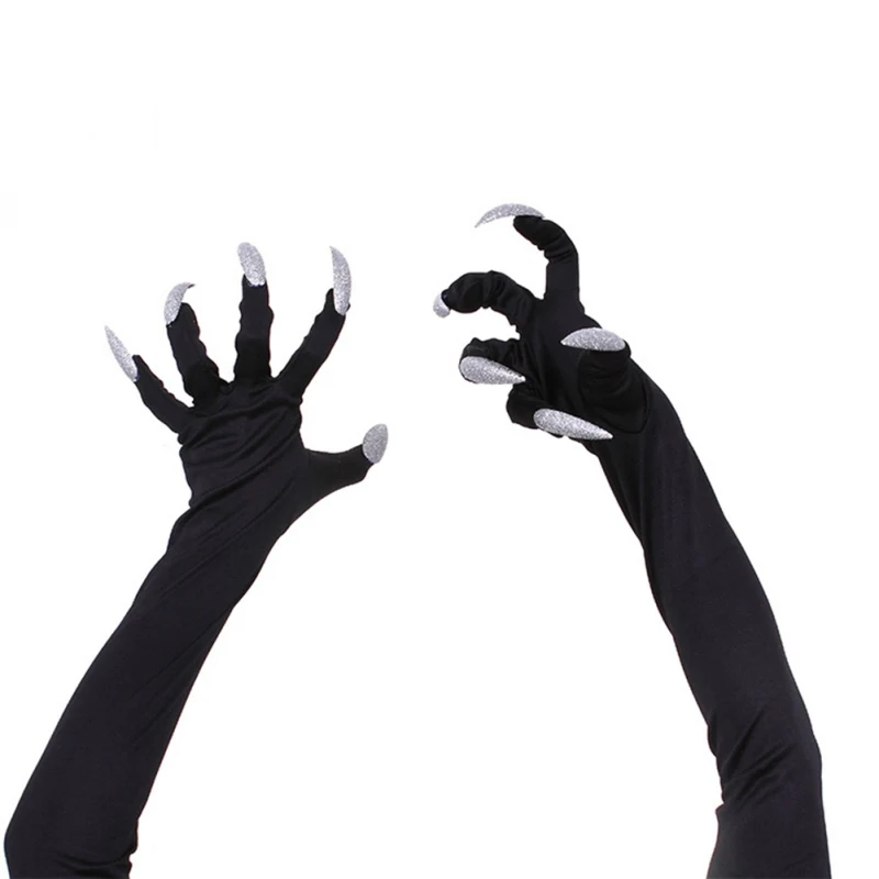 Перчатки для Хэллоуина ужасный Скелет палец кость призрак коготь напечатаны с длинным рукавом моющиеся гетры для рук страшный Косплей Костюм декоративный