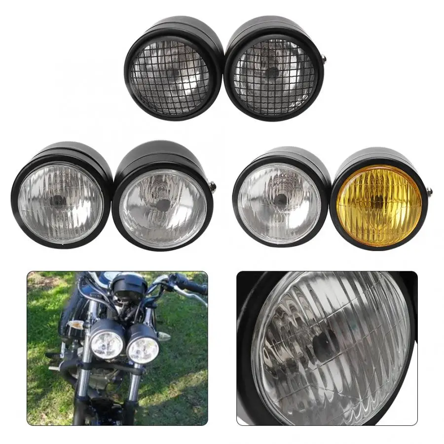

Universal Motorcycle 8.5in Iron Front Double Twin Round Headlight HeadLamp with Mounting Bracket Motorcycle Double Headlight