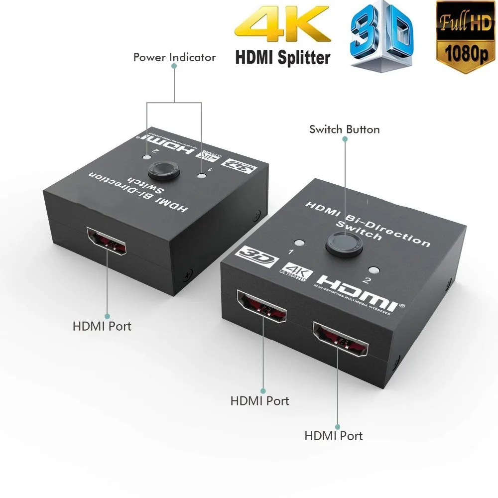 HDMI сплиттер Full HD 1080p 3D 4KX2K видео переключатель 1X2 2X1 сплит 1 в 2 выхода усилитель