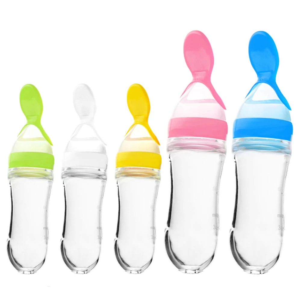 Полезные безопасности Силиконовая детская бутылка с ложкой Еда дополнение риса бутылки с зерном ложка молока бутылочка для кормления