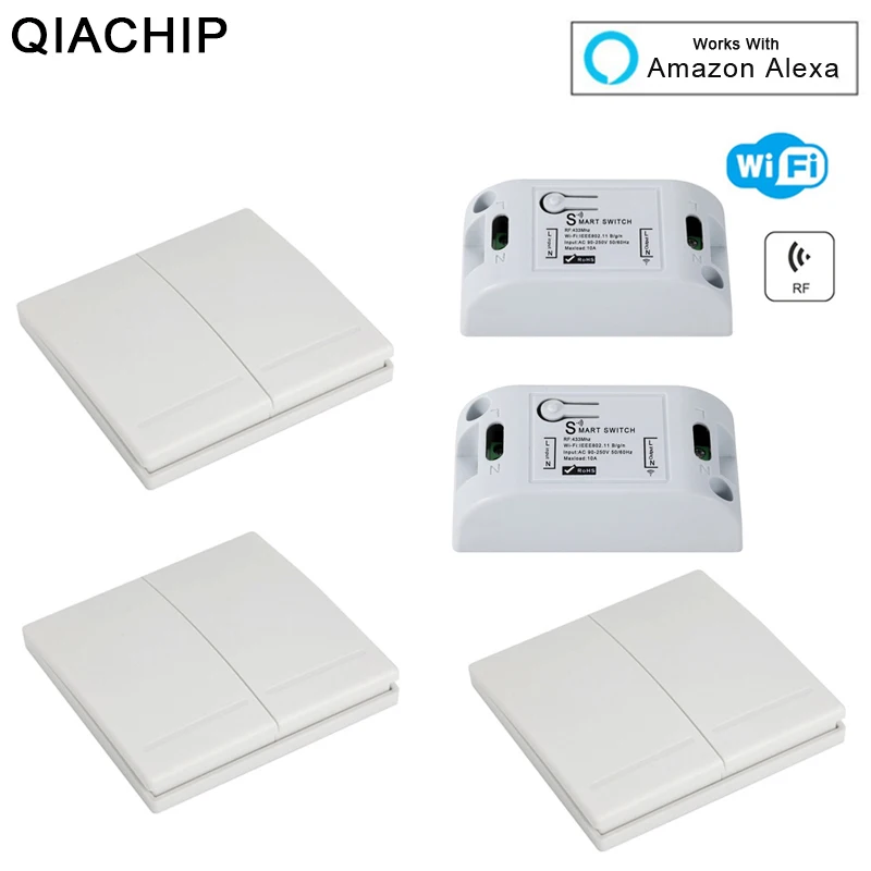 

QIACHIP Wireless Wifi Smart Home Light Switch 433Mhz RF 1 CH Receiver Smart Remote Control Timer Switch Work With Amazon Alexa