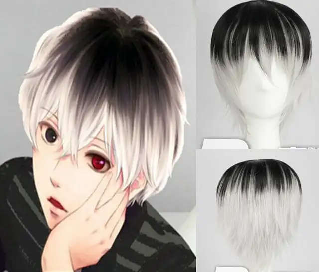 New Black Mix Silver White Ombre Wig Cheap Hair Wigs Men Short