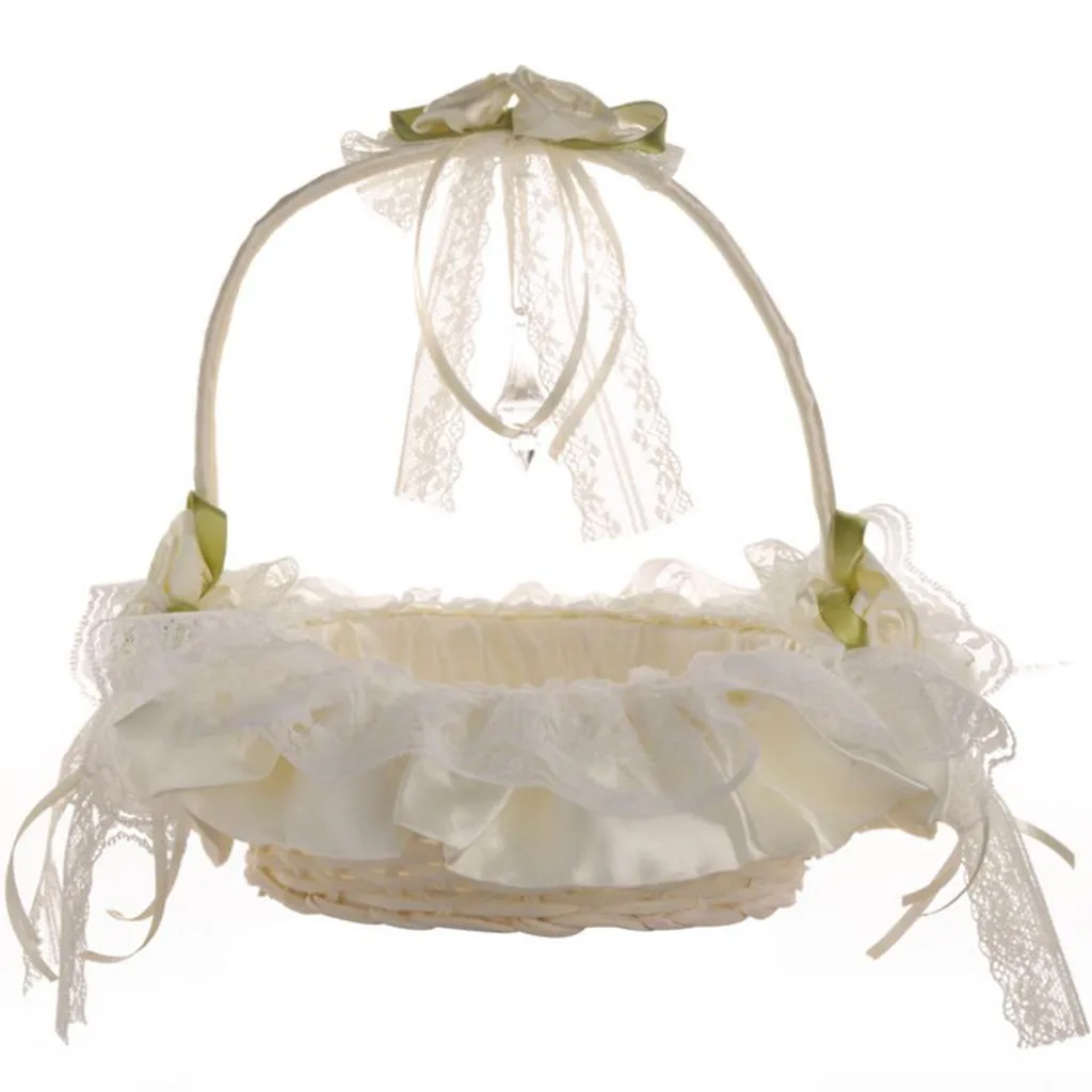Романтическая шелковая ткань с бантом для свадебной церемонии, корзина с розами для девочек, корзина для хранения