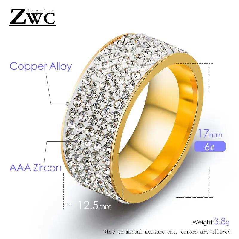 ZWC модные роскошные трендовые кольца для мужчин и женщин 8 мм 5 линий чистая кристальная Свадебная кольцо из нержавеющей стали ювелирные изделия