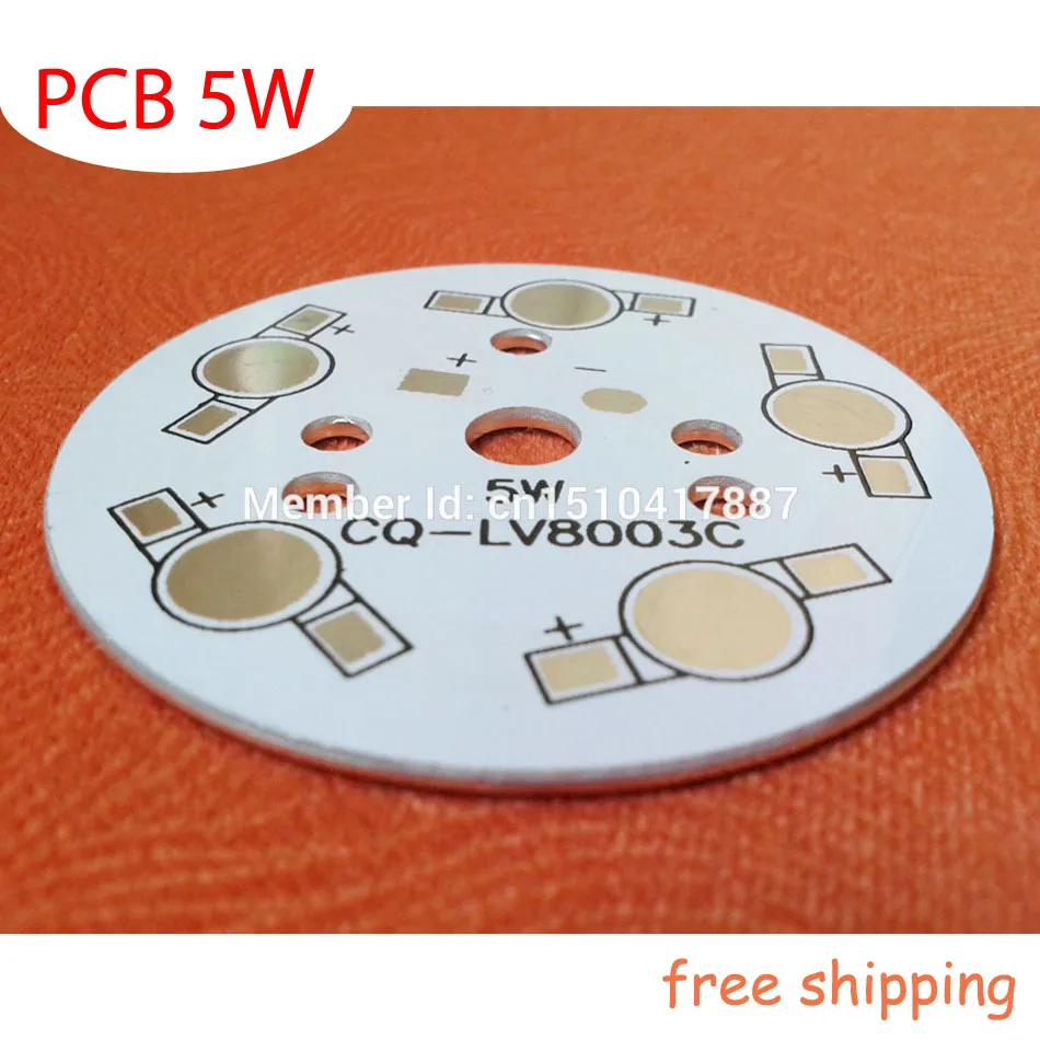 

5W LED PCB 49mm for 5pcs LEDs, aluminum plate base, Aluminum PCB Printed Circuit Boards, high power 5W LED DIY PCB Free shipping