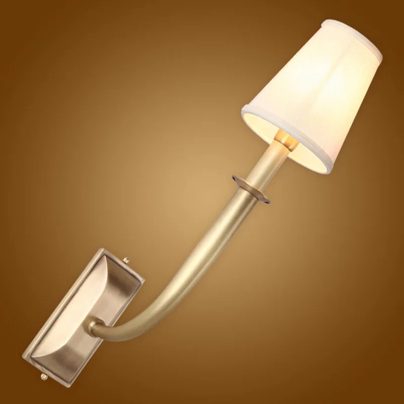 Современный настенный светильник из настоящей меди, настенные бра, тканевый абажур, зеркало для ванной комнаты, прикроватные светильники для шкафа, домашнее освещение BLW042