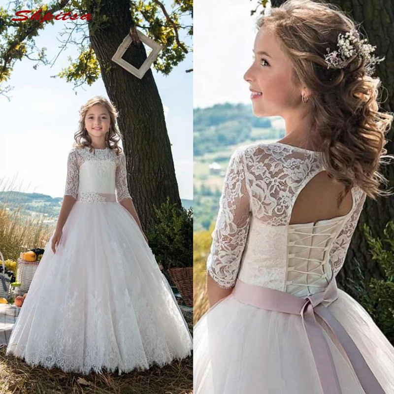 

Custom Made White Tulle Flower Girl Dresses for Weddings First Communion Pageant Dresses for Wedding Party Girls Dress