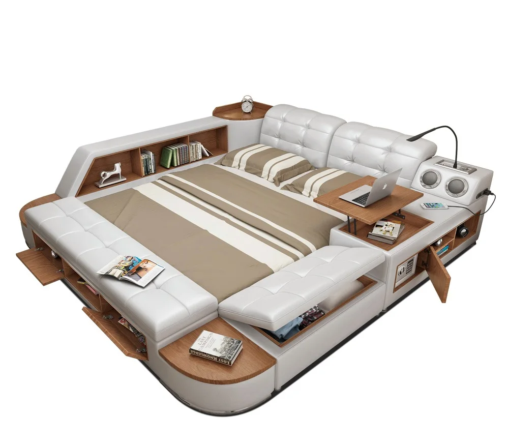 Easylive мебель для дома из натуральной кожи умная кровать многофункциональная интеллектуальная кровать - Цвет: White