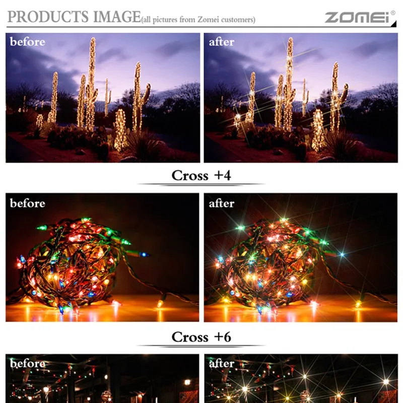 ZOMEI фильтр со звездами+ 4 точек касания+ 6 точек касания+ 8 баллов для цифровой зеркальной камеры Canon Nikon DSLR Камера объектива 52/55/58/62/67/72/77 мм
