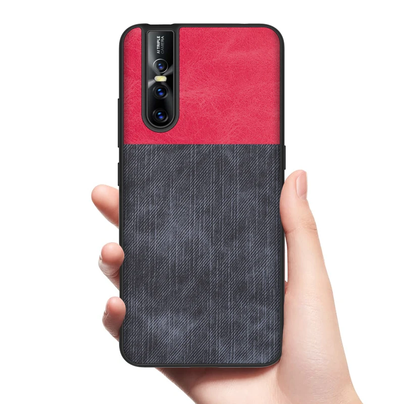 Case for vivo V15 Pro edge shockproof linen finish jeans PU leather back cover