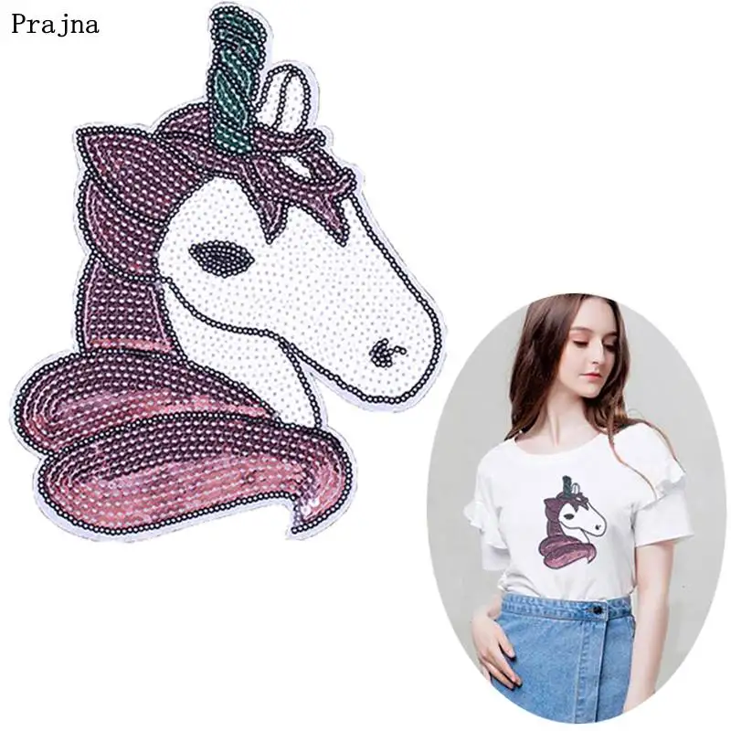 

Prajna Unicorn Sequined Patches Cartoon Style Patches For Clothing Accessories Hot Sale Stickers On Clothes For T-shirt Bags DIY