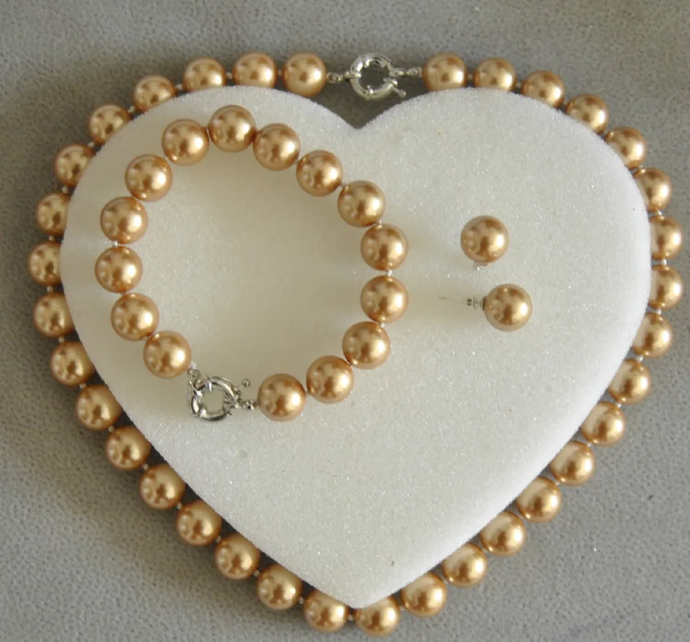 12mm champagne Round Natural Sea Shell Pearls necklace Bracelet Earrings Set | Украшения и аксессуары
