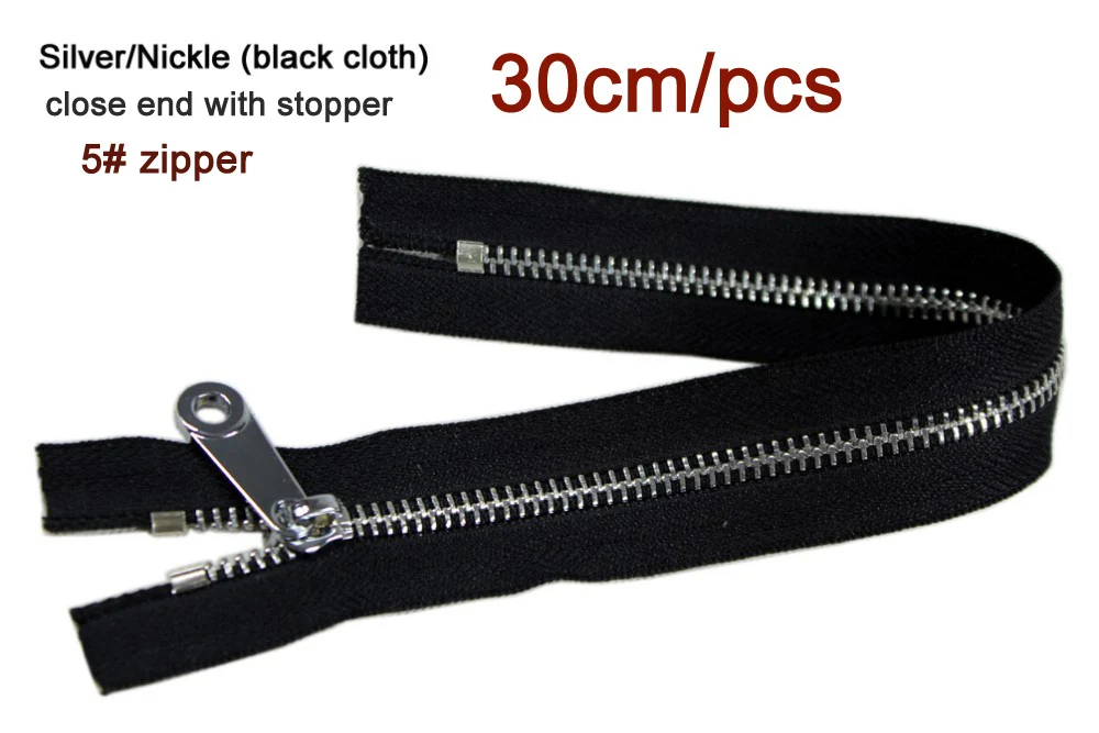 

#5 Zipper Black fabric cloth silver teeth metal zipper close end for sewing 30cm zipper for garment clothes Bags shoes gold zip