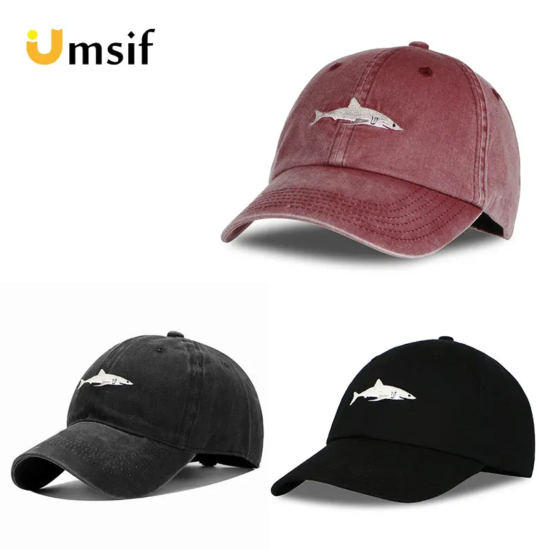 2019 Women Men Summer Cartoon Washed Cotton Embroidered Shark Baseball Caps Female Male Spring Hip Hop Snapback Hat Trucker Cap |