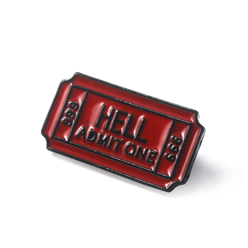 

Hell Admit One 666 Enamel Pins Brooches Letter Badge Brooch for Women Men Coat Shirts Lapel Pin Jewelry