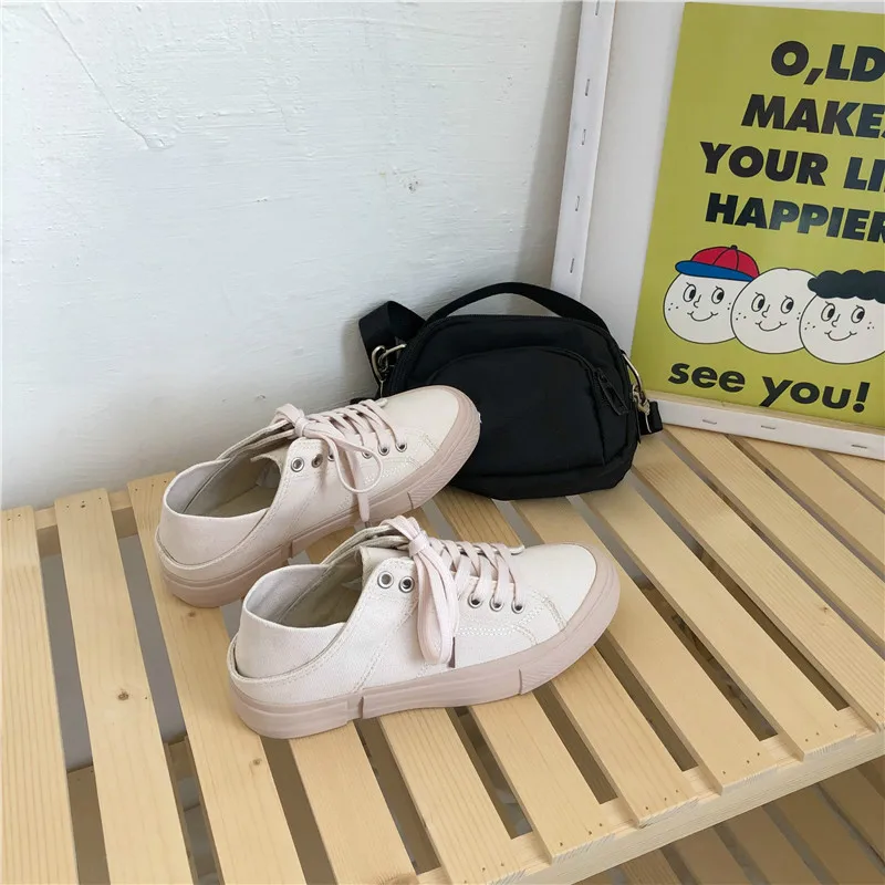 women canvas shoes fluorescent green girls pink sneakers cloth shoe spring autumn solid color lace up low up white trainer 35-40