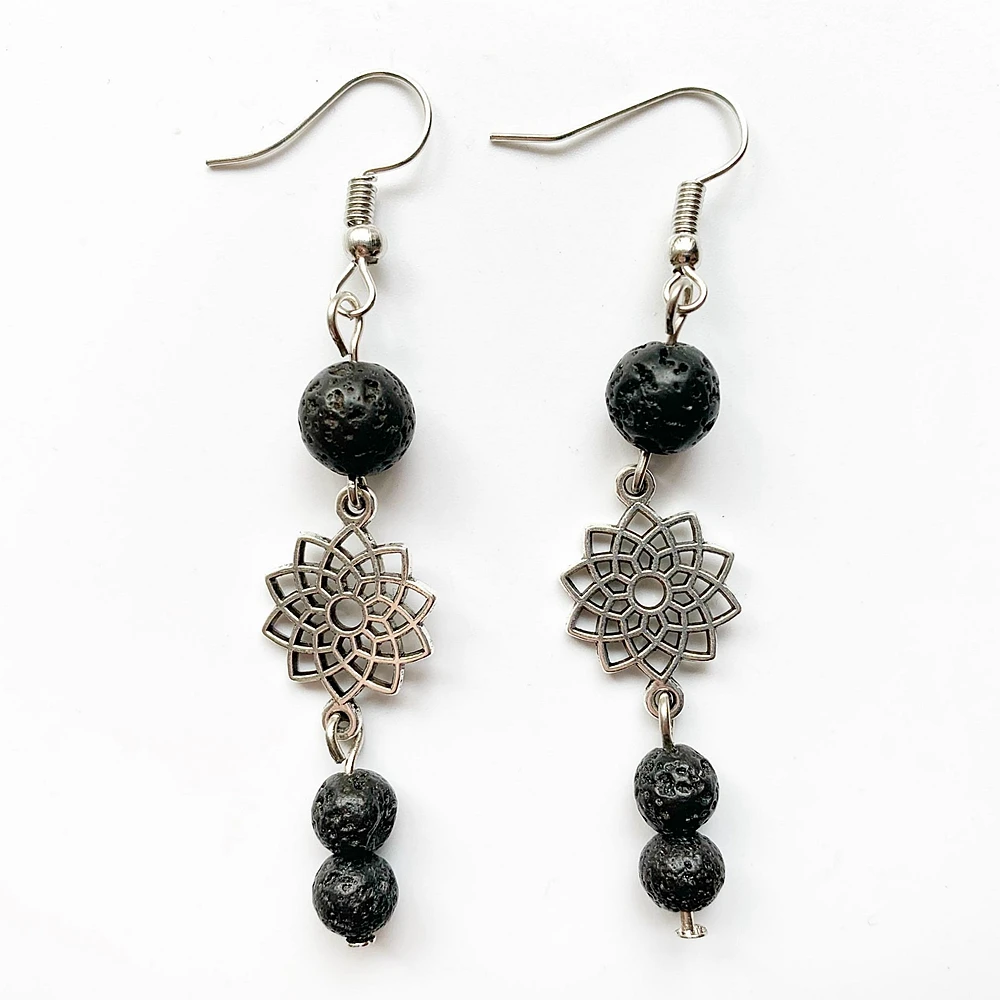 lava stone lotus earrings