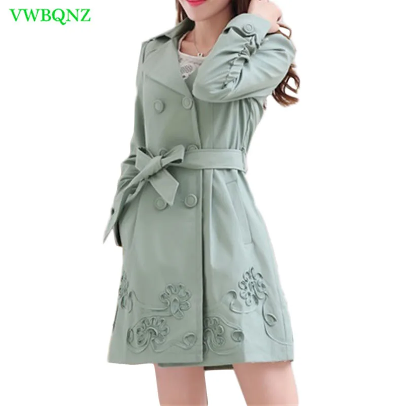 

Spring Autumn New Embroidered Windbreaker Coat Women Korean Wild Slim Bow tie Trench Coats Women's High quality Outerwear A664