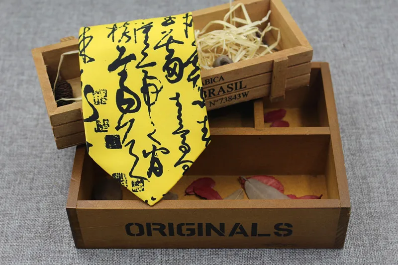 Китайский галстук каллиграфия модный подарок в честь китайского галстука 10 см - Цвет: yellow bottom1