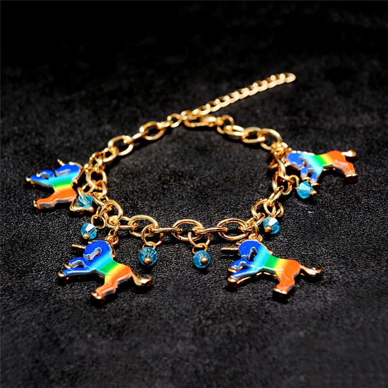 

Unicorn Rainbow Bracelet for Women Pulseras Mujer Brazalete Femme Charm Bracelets Bracciale Donna Horse Bileklik Wrist Band Gift