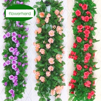 

2pcs 2.4M Artificial Flower Vine Silk Rose DIY Cloth Art Wedding Party Decorative Crafts Multicolor Artificial Silk Flowers