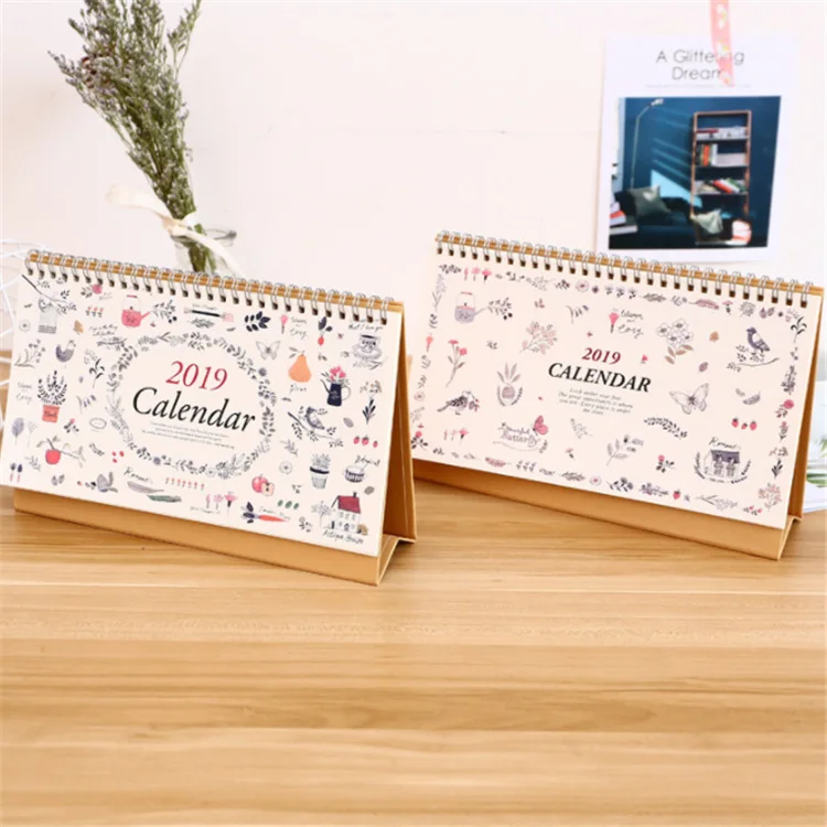 

New Arrived 2019 year Fresh flower DIY Desktop Paper Desk Calendar dual Daily Scheduler Table Planner Yearly Agenda Organizer