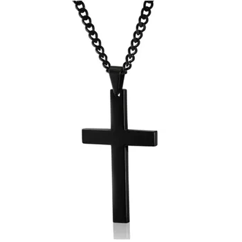 

Vintage Cross Pendant Necklace Stainless Steel Black Chain Pendant Necklace Men Necklace (60cm)