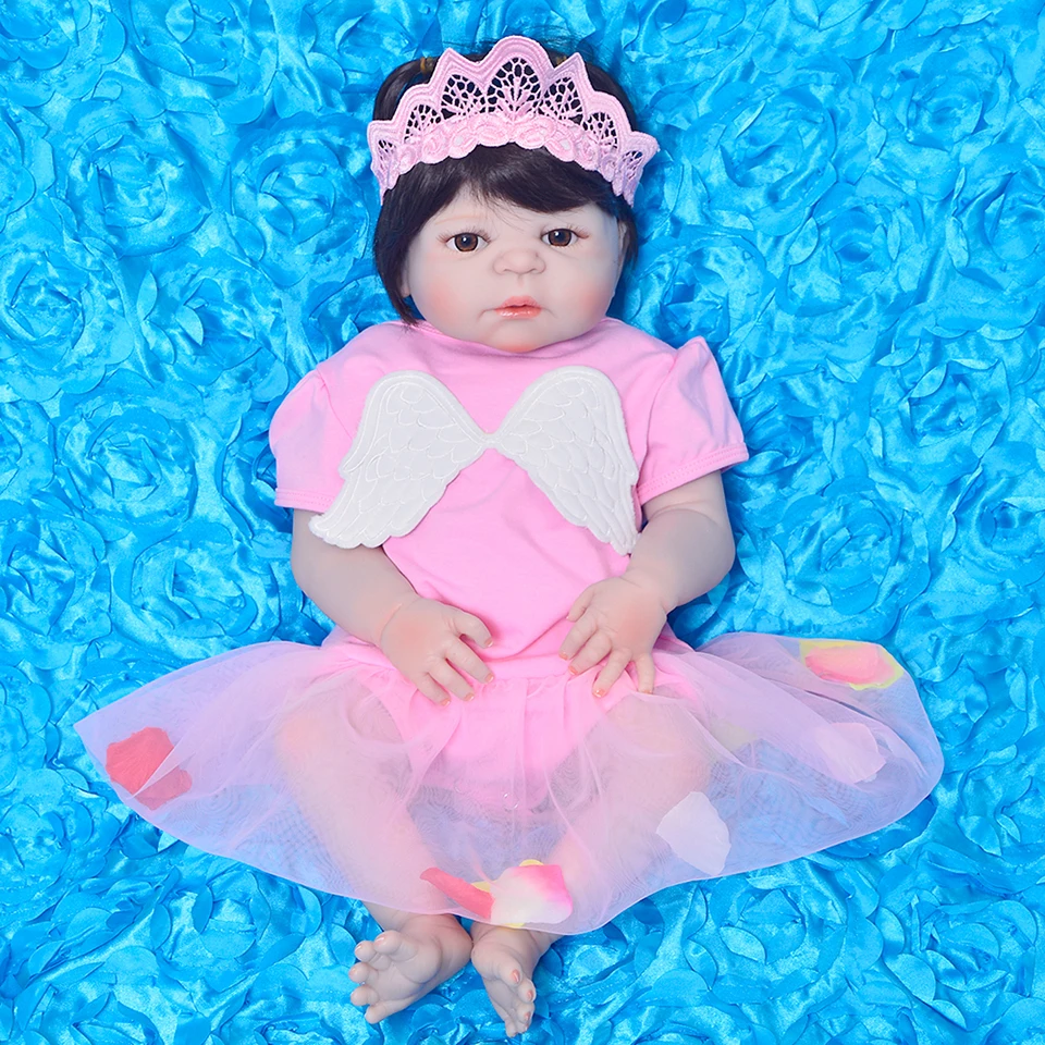 

57 cm Lifelike Reborn Menina Princess Wear Wing Dress New 23'' Reborn Silicone Vinyl Body Babies Doll Toy For Kids Xmas Gifts