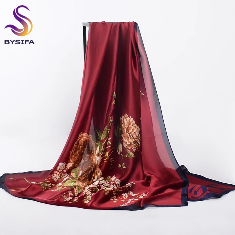 [BYSIFA] женские шарфы, осень-зима, негабаритный роскошный бренд, трендовый китайский шелковый длинный шарф, шаль, накидка, новинка, винно-красный шейный платок