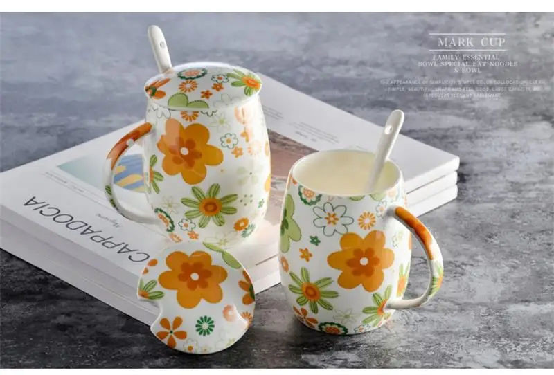 

450ML Cute floral bone china vintage mugs, coffee cup set, fat belly designed, plain ceramic coffee mugs, self stirring tumbler
