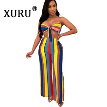 XURU Summer New Women's Print Jumpsuit Two-piece Color Stripe Sexy Backless Jumpsuit Set XURU Summer New Women's Print Jumpsuit Two-piece Color Stripe Sexy Backless Jumpsuit Set