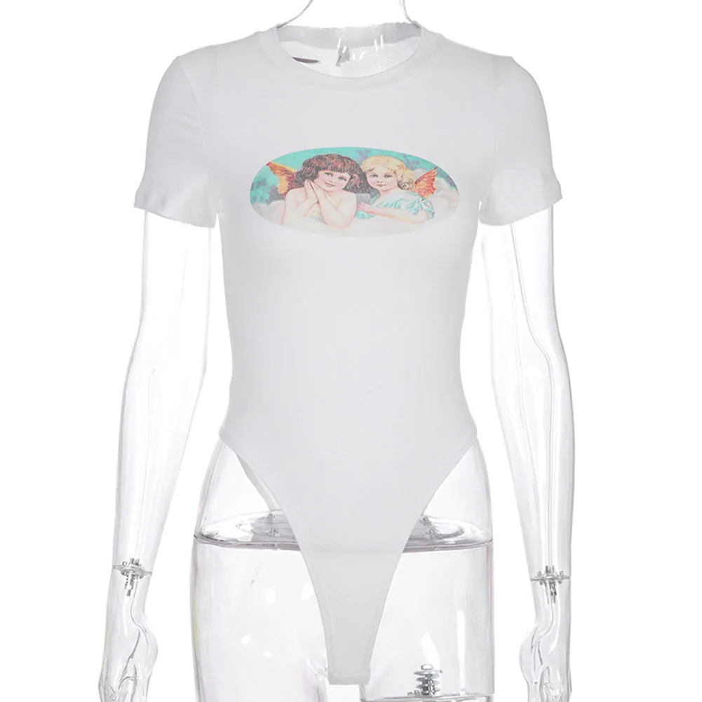 Женский Облегающий комбинезон с короткими рукавами модный летний принтом Cupid Angel